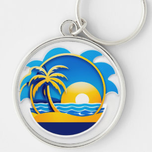Porte-clés Emblème du lever de soleil sur les vagues de l'océ