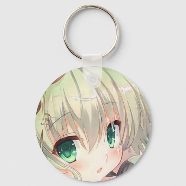 Porte-clés Emerald vert yeux jaune vert cheveux anime fille (Recto)