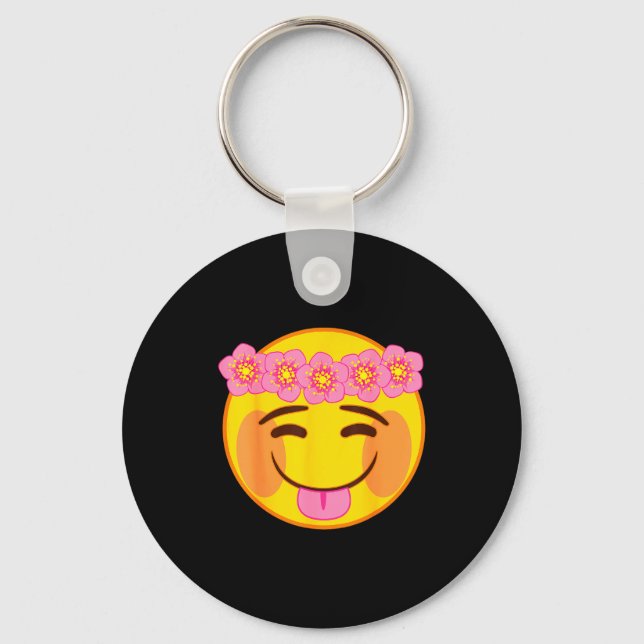 Porte-clés Emoji Flower Crown Tongue Yellow Smile Face  (Recto)