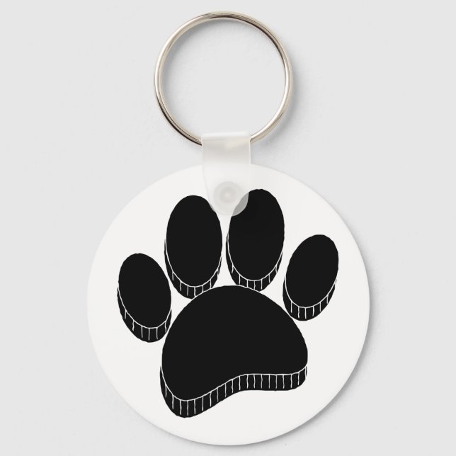 Porte-clés Empreinte de chien noir main tirée personnalisée (Recto)