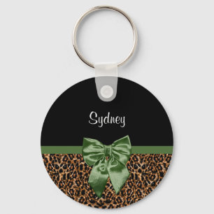 Porte-clés Empreinte de léopard élégant Elegant Green Bow et 
