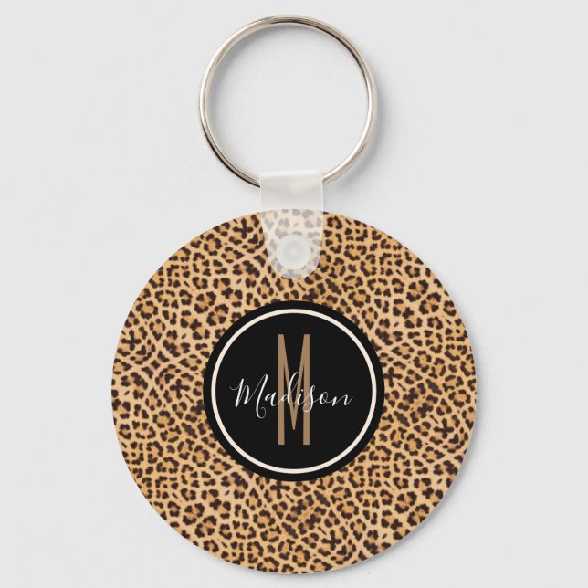 Porte-clés Empreinte de léopard élégant Monogramme Nom du scr (Recto)