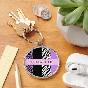 Porte-clés Empreinte de léopard, Zebra Print, Purple, Votre n