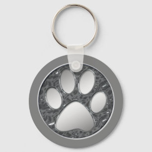 PORTE-CLÉS EMPREINTE DE PATTE ARGENT ET CHROME