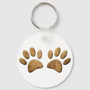 Porte-clés Empreinte de patte de chien de bois
