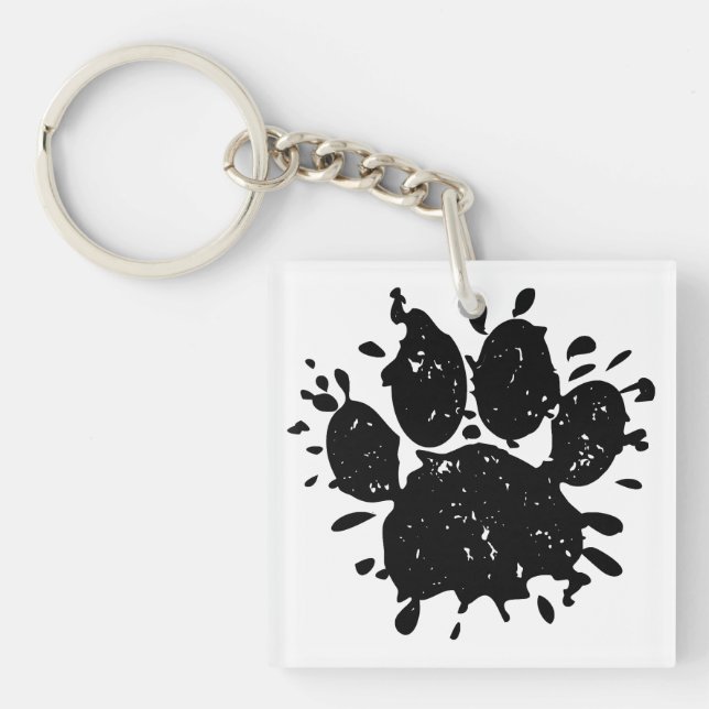 Porte-clés Empreinte de patte Distressed Black Paint Splatter (Devant)