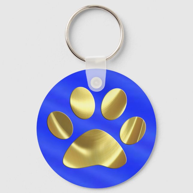 Porte-clés Empreinte de patte Gold sur Blue Cat (Recto)