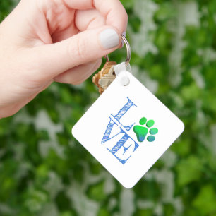 Porte-clés Empreinte de patte LOVE Blue Green Famille Animaux