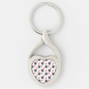 Porte-clés Empreinte de patte noire rose pour propriétaire de