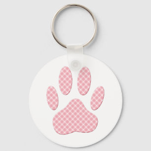 Porte-clés Empreinte de patte Tartan Rose Et Blanc