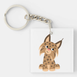 Porte-clés en acrylique au lynx espiègle de dessin