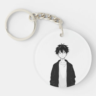 Porte-clés en acrylique de garçon d'anime minimali