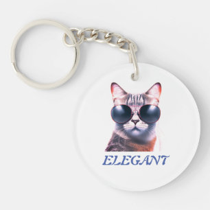 Porte-clés en acrylique élégant chat avec lunettes