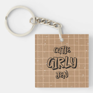 Porte-clés en acrylique Gingham Brun Fille Mignonn