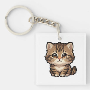 Porte-clés en acrylique représentant un chaton tab