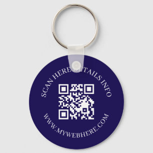 Porte-clés en cuir bleu marine avec code QR et tex