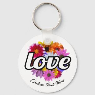 Porte-clés En Fleur - Amour avec Bouquet floral rond