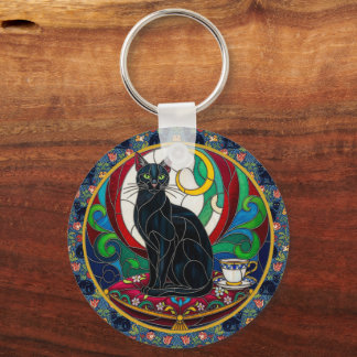 Porte-clés en forme d'art de chat noir victorien, 