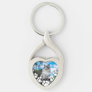 Porte-clés en forme de cœur avec photo de chat per