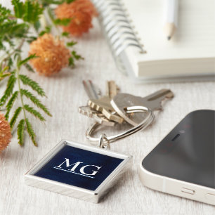 Porte-clés en simili cuir marine Monogramme