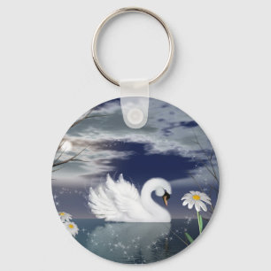 Porte-clés enchanted swan keychain - digitally painted swan