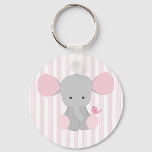 Porte-clés Enfant bébé fille rose éléphant avec stries
