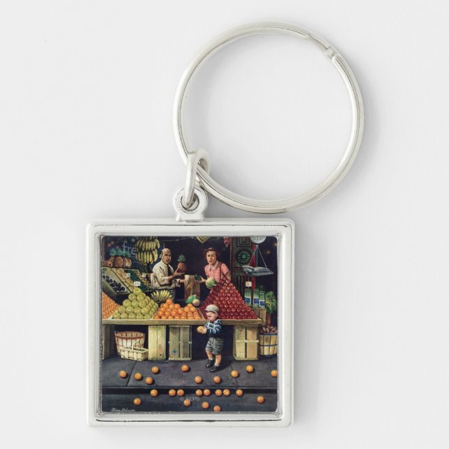 Porte-clés Enfant en bas âge et oranges (Devant)