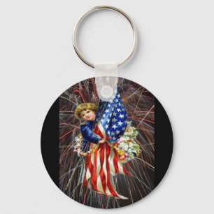Porte-clés Enfant patriotique vintage et feux d'artifice