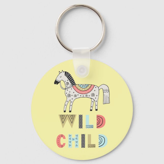 Porte-clés Enfant sauvage Cheval Scandinave Pastel Jaune (Recto)