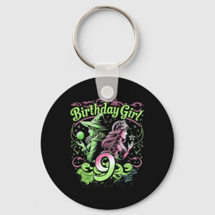 Porte-clés Enfants 9e Anniversaire Sorcière rose et verte 9 A