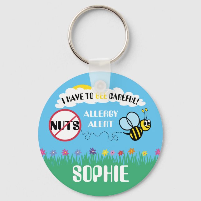 Porte-clés Enfants d'Alerte d'allergie aux noix d'abeilles (Recto)