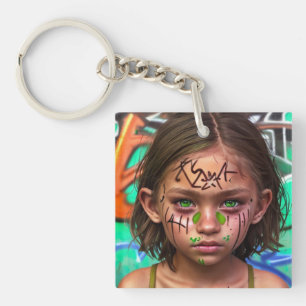 Porte-clés Enfants tribaux   Urbaine futuriste fille yeux ver