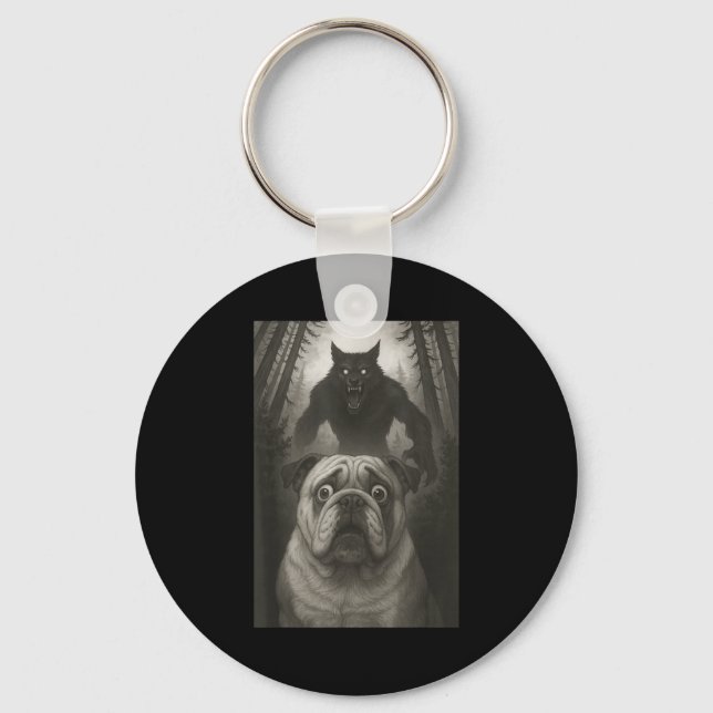 Porte-clés English Bulldog Selfie With Werewolf Funny  (Recto)
