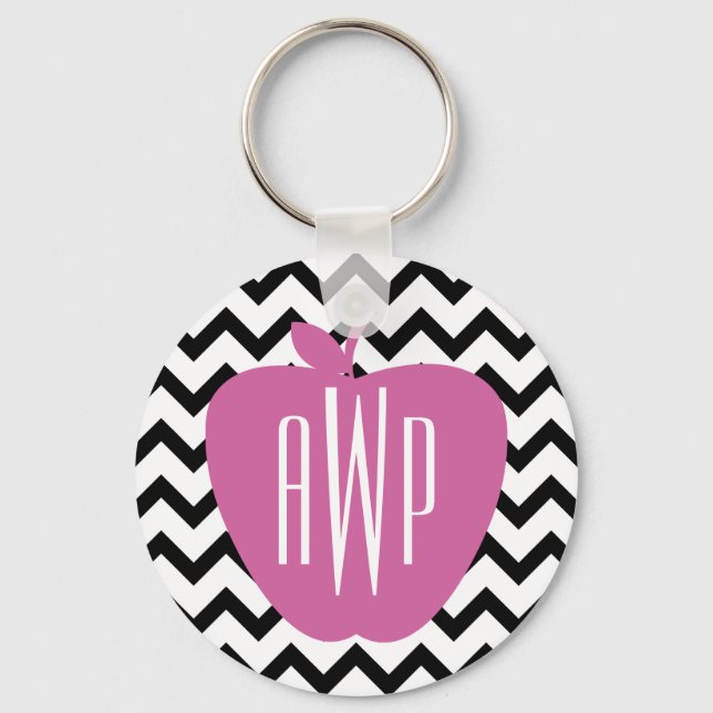 Porte-clés Enseignant de Monogramme de pomme rose noire Chevr (Recto)