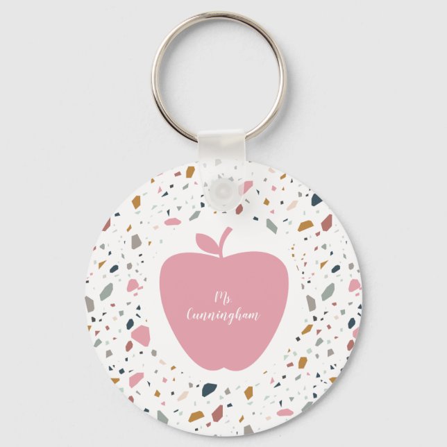 Porte-clés Enseignant Terrazzo Motif Pomme rose (Recto)