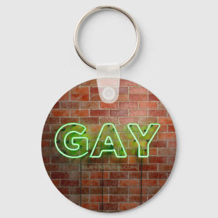 Porte-clés Enseigne néon Gay SlipperyJoe's mur de briques ver