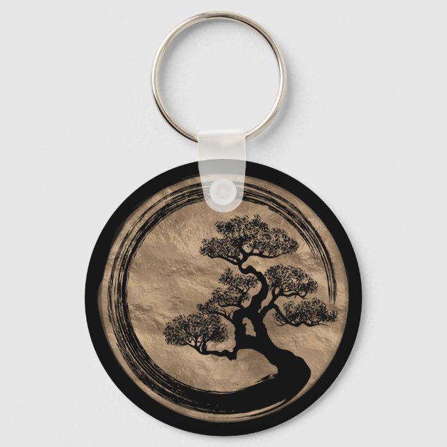 Porte-clés Enso Zen Circle et Bonsai Tree Gold (Recto)