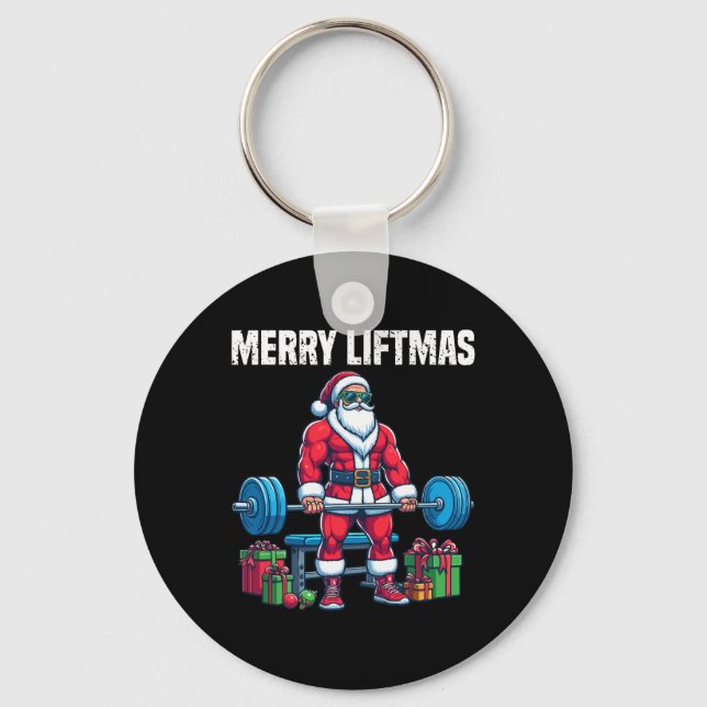 Porte-clés Entraînement amusant Lifting Noël Père Noël Squat  (Recto)