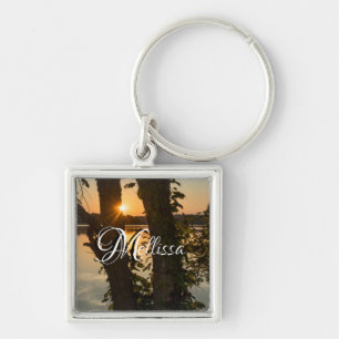 Porte-clés Entre Arbres Sunrise Carré Porte - clé