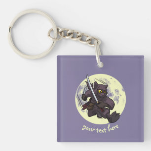 Porte-clés Épées de Ninja Katana de chat noir pilotant la