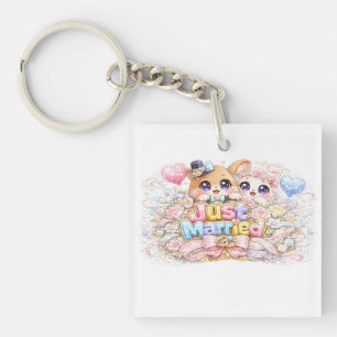 Porte-clés Épinglette Pastel Animaux Couple Mariés Kawaii Mig