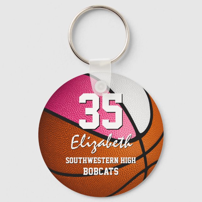 Porte-clés Équipe blanche rose esprit filles basketball (Recto)