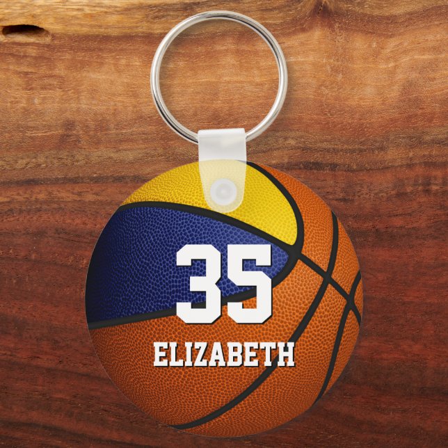 Porte-clés équipe de basket-ball en or bleu faveurs (Recto)