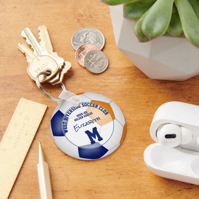 Porte-clés équipe de football orange bleu cadeaux filles garç (Bureau)
