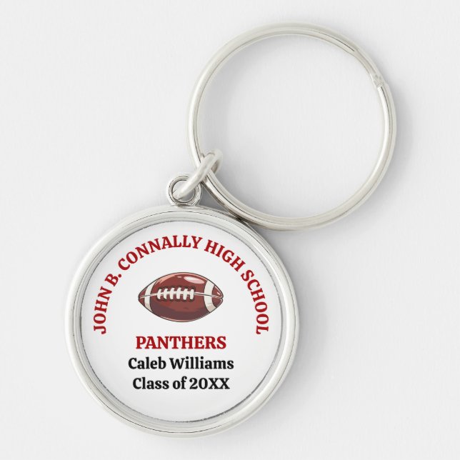Porte-clés Équipe de football rouge du lycée personnalisée (Devant)