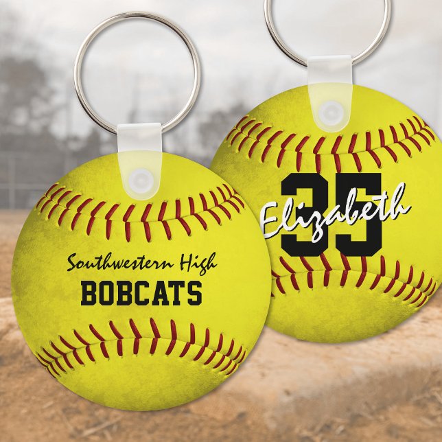 Porte-clés Équipe de l'école et nom du joueur softball jaune (Créateur téléchargé)