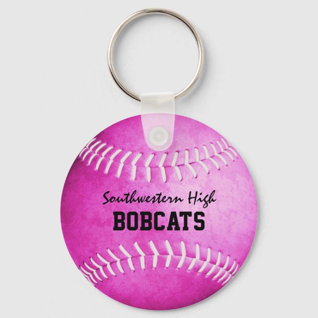 Porte-clés Équipe scolaire et nom du joueur softball rose (Recto)