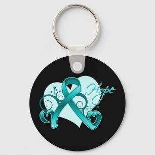 Porte-clés Espoir de carbone floral - Ruban Turquoise