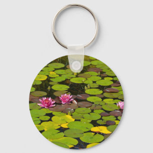 Porte-clés Etang de jardin nénuphar rose