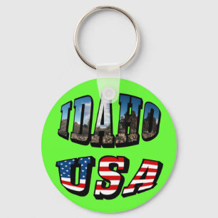 Porte-clés État de l'image Idaho et drapeau USA Texte
